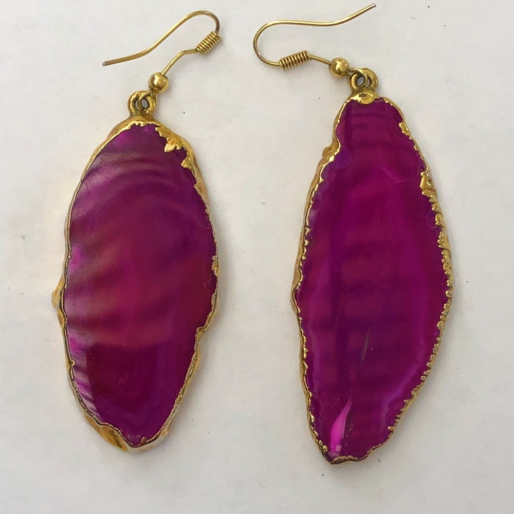 Purple with Gold Trim Statement Rock Earrings